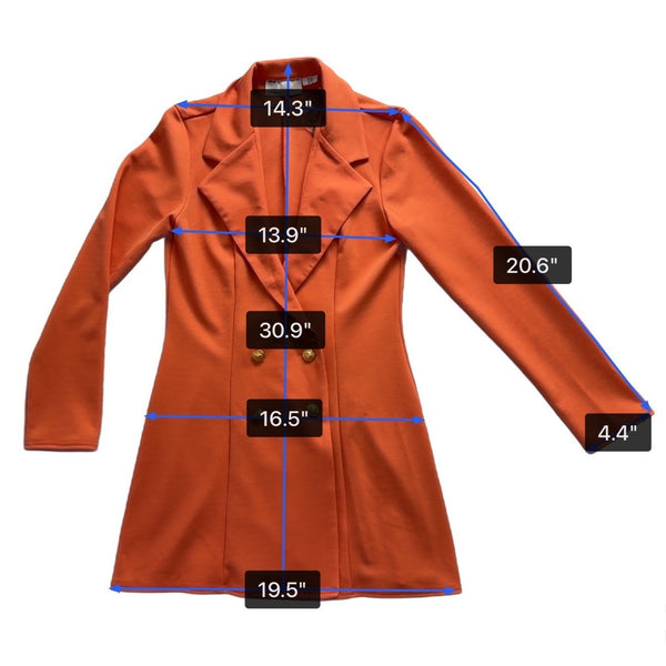 Asos Womens Orange Polyester Blazer Double Breasted Long Sleeve Size US 6