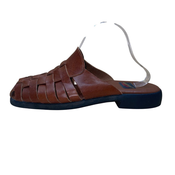 Aerosoles Women’s Brown Leather Open Toe Woven Slip-On Sandals Size 10B