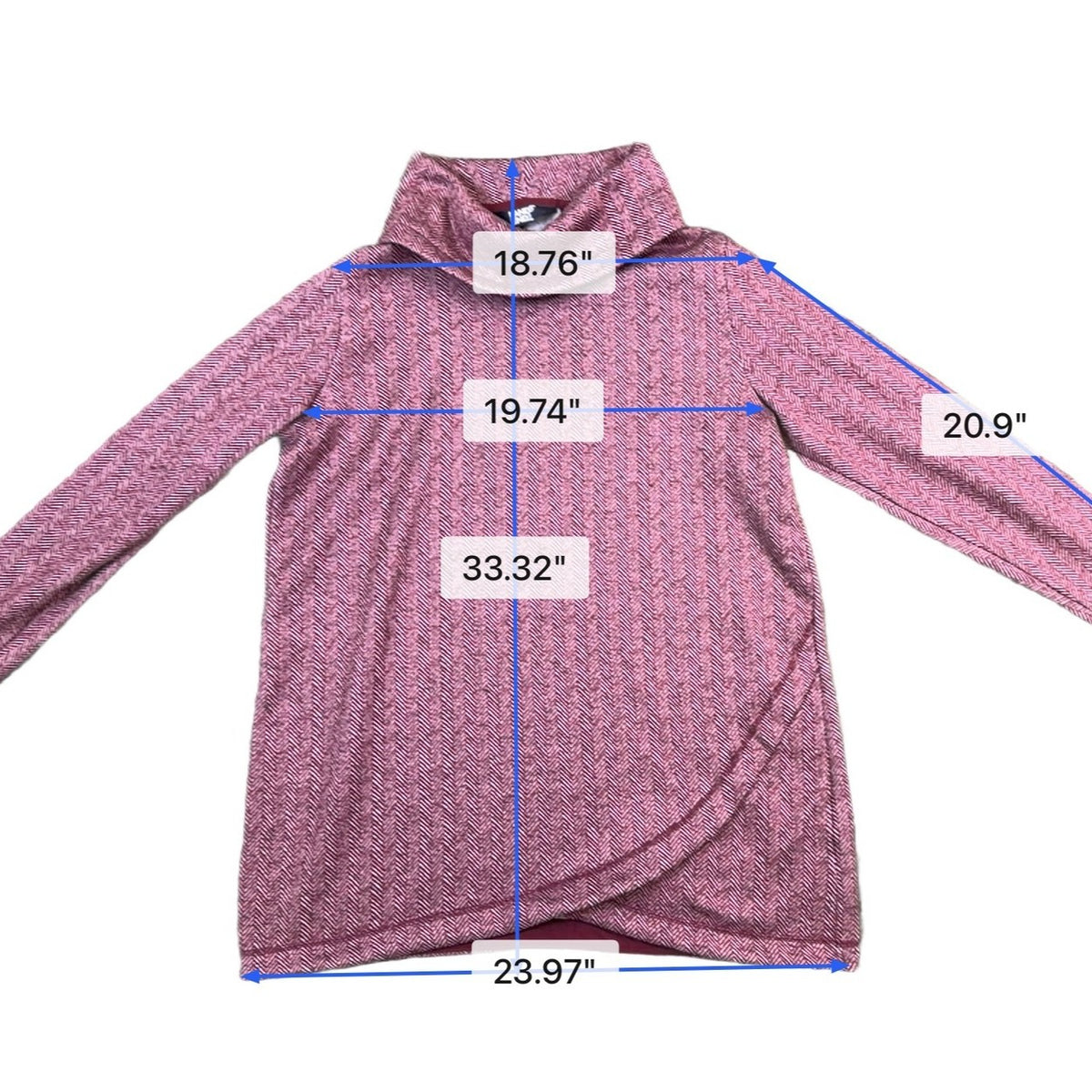 Lands End Womens Pink Herringbone Cowl Neck & Long Sleeve Tunic Sweater Size XL
