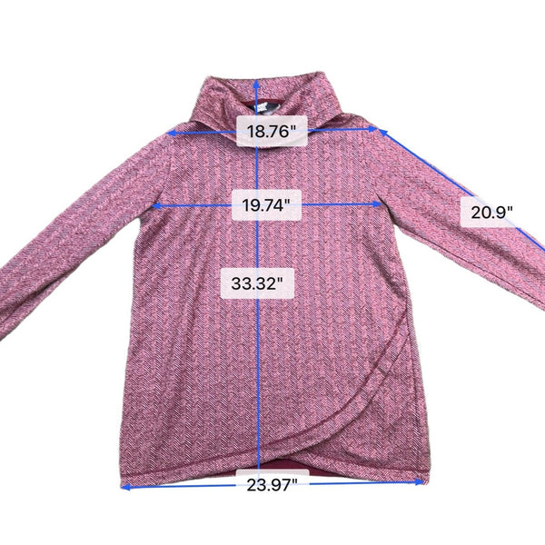 Lands End Womens Pink Herringbone Cowl Neck & Long Sleeve Tunic Sweater Size XL