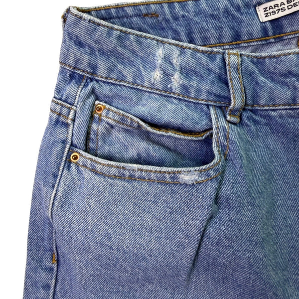 Zara Basic Women’s Blue Cotton Flare Ruffle Hem Jeans Button Fly Size 04