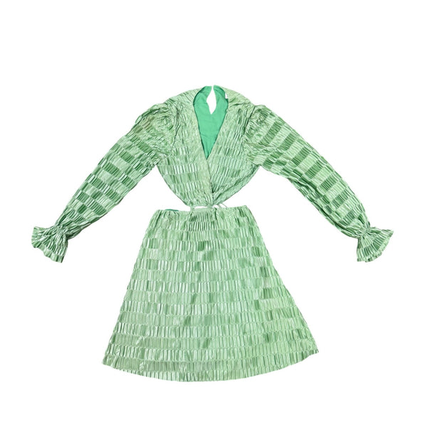 Dee Elly Womens Green Long Sleeve Mini Dress Cutout Waist Size S