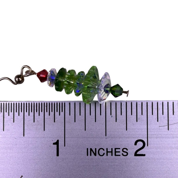 Light Green Sterling Austrian Crystal Christmas Tree Earrings Holiday Jewelry