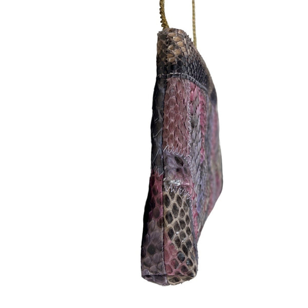 Vintage Women’s Purple Pink Python Skin Gold Chain Clutch and Sholder Bag