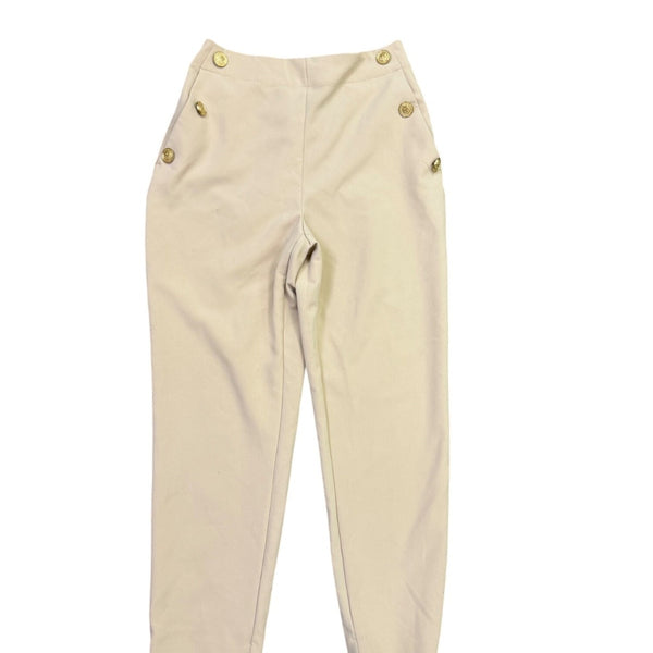 Zara Womens Beige Button-Detail High-Waisted Pants Size M