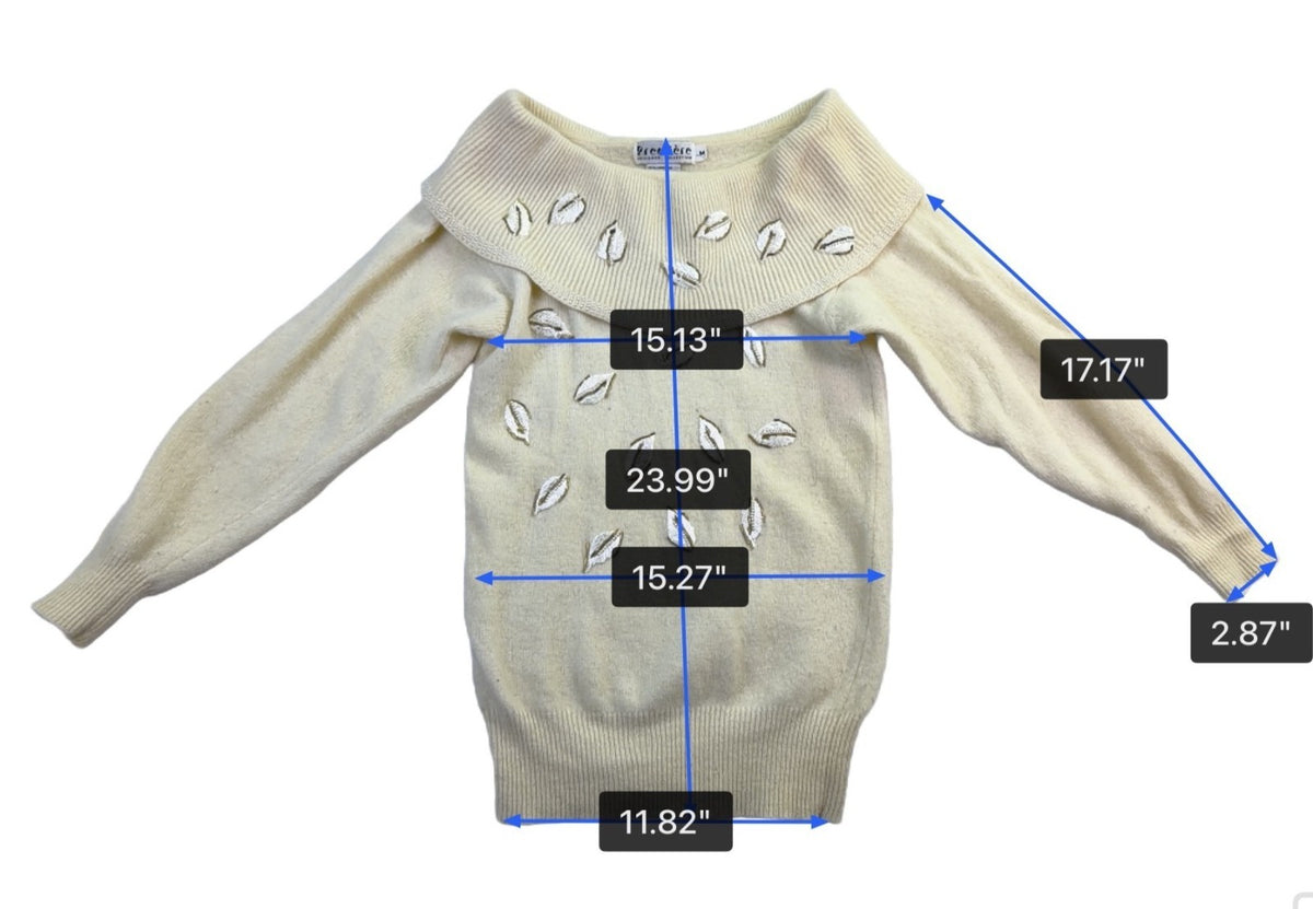 Première Womens Beige Lambswool Off-Shoulder Embroidered Sweater Size M