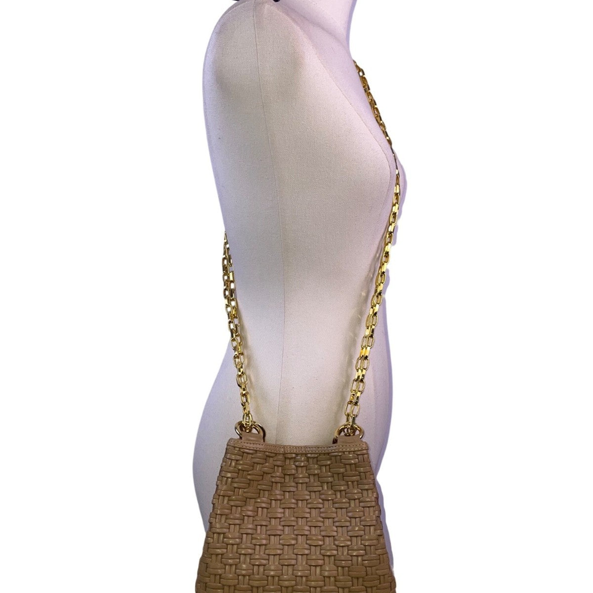 L.J.S Collection Women’s Beige Woven Gold Chain Strap Crossbody Bag