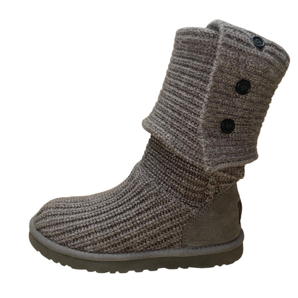 UGG Women’s Gray Knit Button-Up Fold-Over Design  Winter Boots Size 7