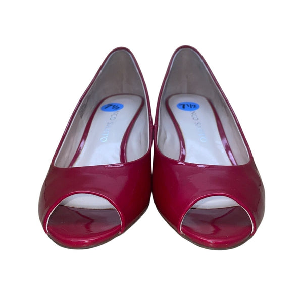 Franco Sarto Women’s Red Patent Peep Toe Wedge Slip-On Heels Size 7.5M