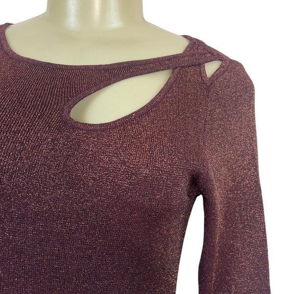 ELIE TAHARI Burgundy Long Sleeve Bodycon Midi Dress W/ Cutout Detail Sz L - New