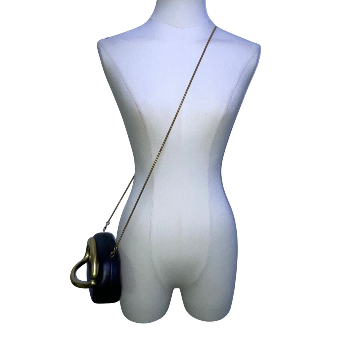 Women’s Black PU Leather With Sculptural Curved Gold Handle Crossbody Clutch