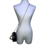 Women’s Black PU Leather With Sculptural Curved Gold Handle Crossbody Clutch