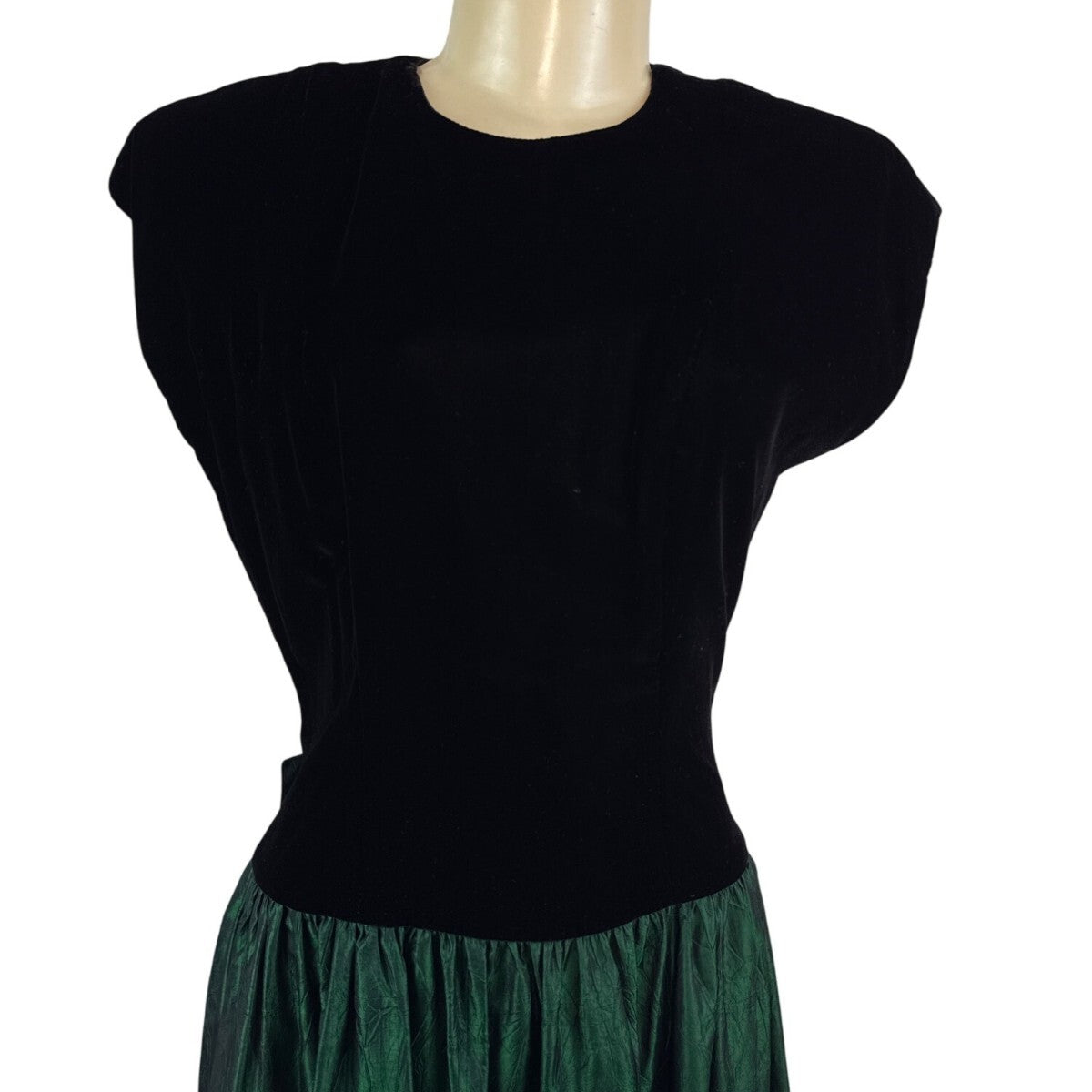 Vintage Lloyd Williams Black Velvet & Green Satin Dress With Bow Detail Sz 8