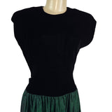 Vintage Lloyd Williams Black Velvet & Green Satin Dress With Bow Detail Sz 8