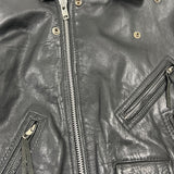 Vintage First Genine Leather Black Motorcycle Jacket With Zipper & Snap Details