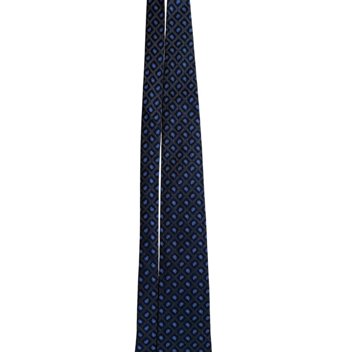 XM Platinum All Silk Handmade Tie Black With Blue Floral Pattern Made In USA