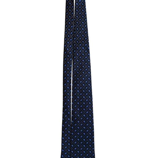 XM Platinum All Silk Handmade Tie Black With Blue Floral Pattern Made In USA