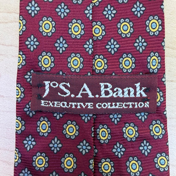 Jos A Bank Mens Burgundy Polyester Floral-Print Neck Tie Executive Collection