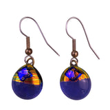 Womens Cobalt Blue Glass Earrings With Gold Tone Accents Abstract Design 