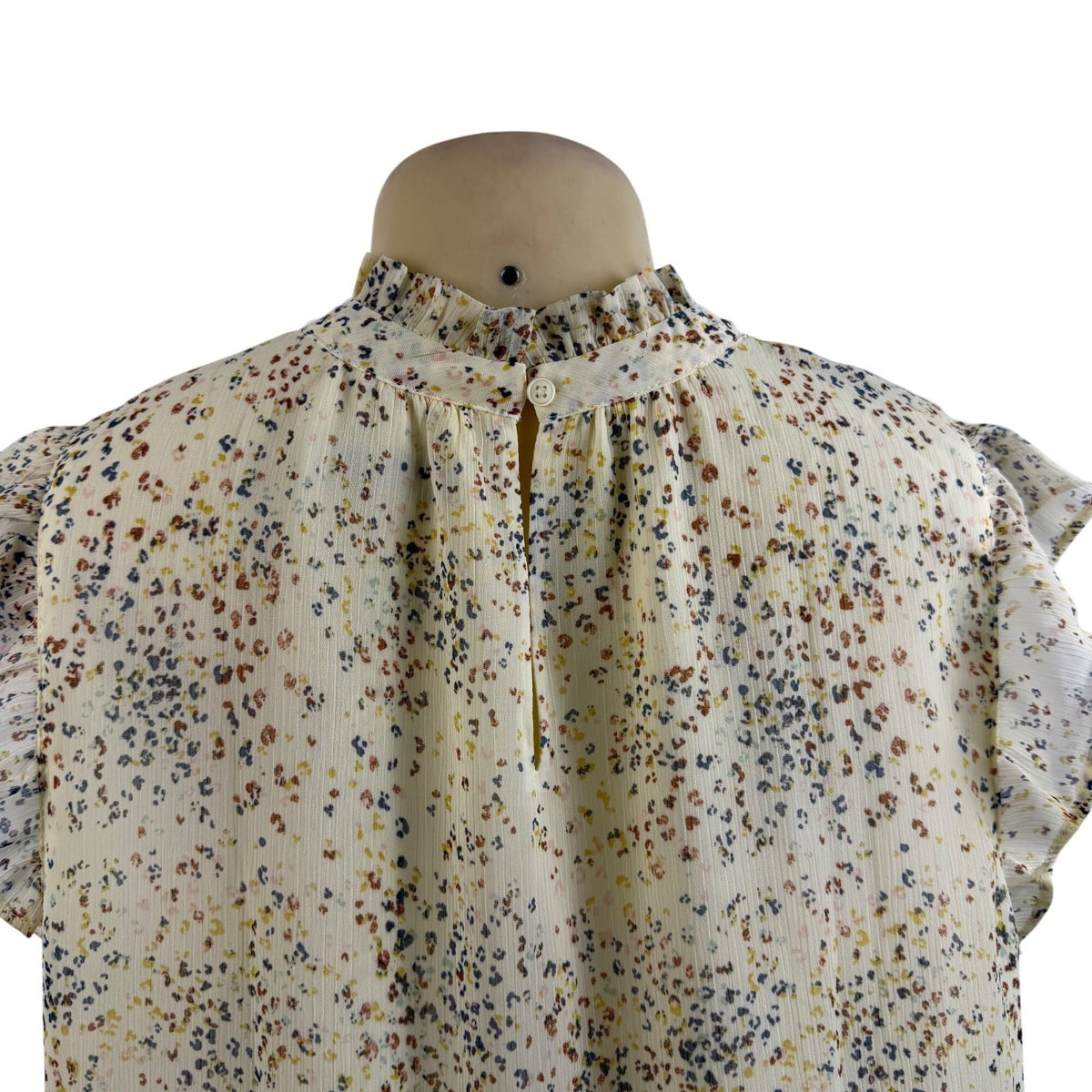 Loft Women’s Ivory Multicolor Polyester Ruffle Sleeveless Blouse Size L - New