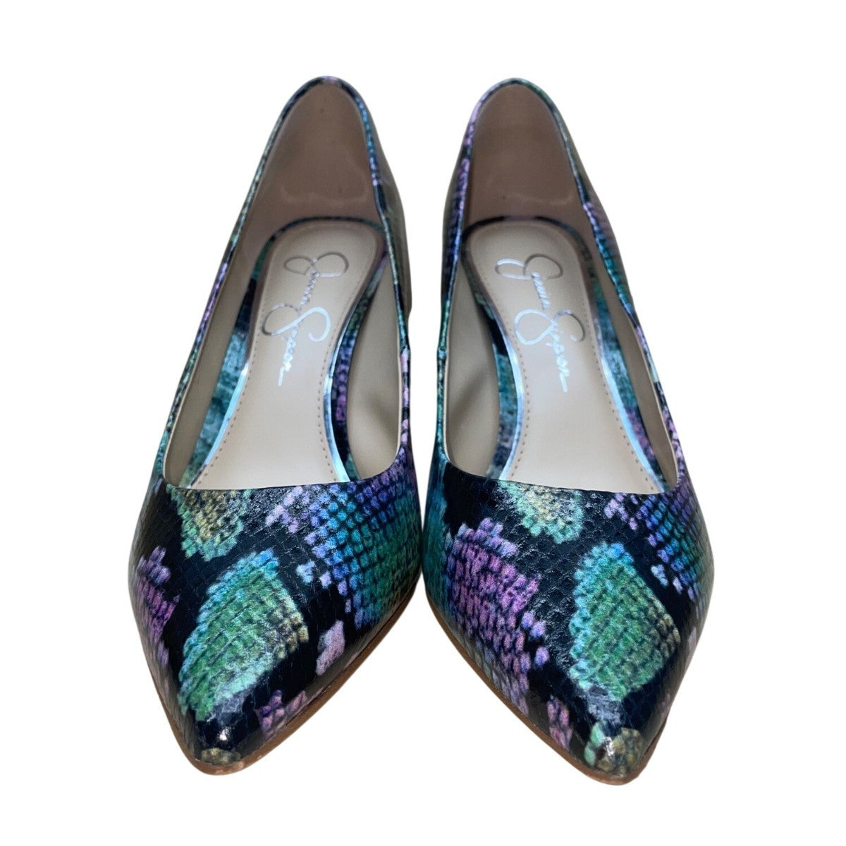 Jessica Simpson Women’s Purple & Green Snake Print Carpena High Heels Sz 7.5