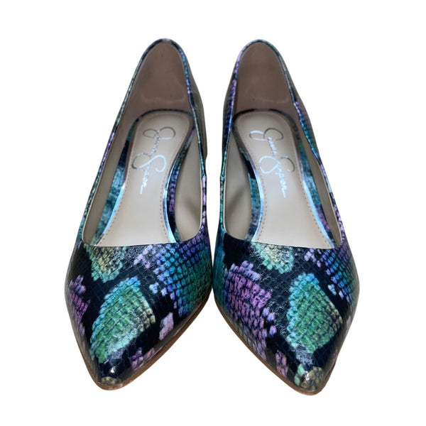 Jessica Simpson Women’s Purple & Green Snake Print Carpena High Heels Sz 7.5