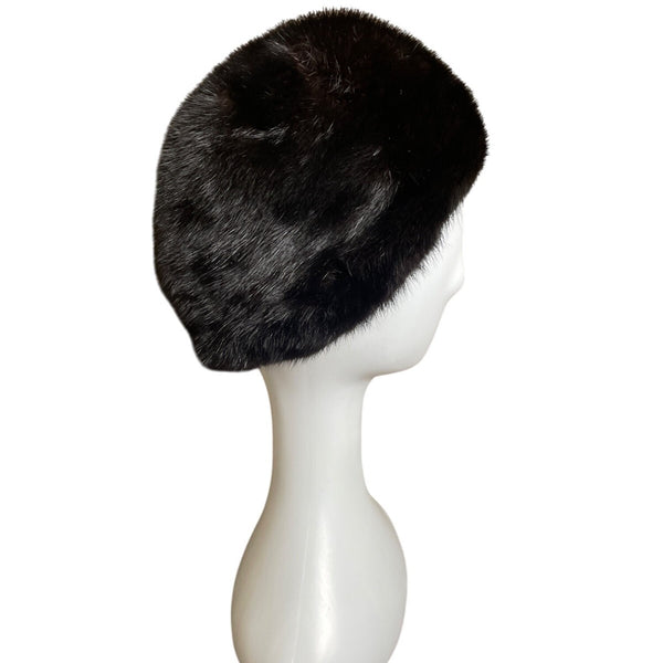 Vintage Claire Of Cameo New York  Black Mink Fur Womens Pillbox Hat