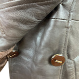 Womens Brown Leather Button-Up Trench Coat With Faux Fur Lining