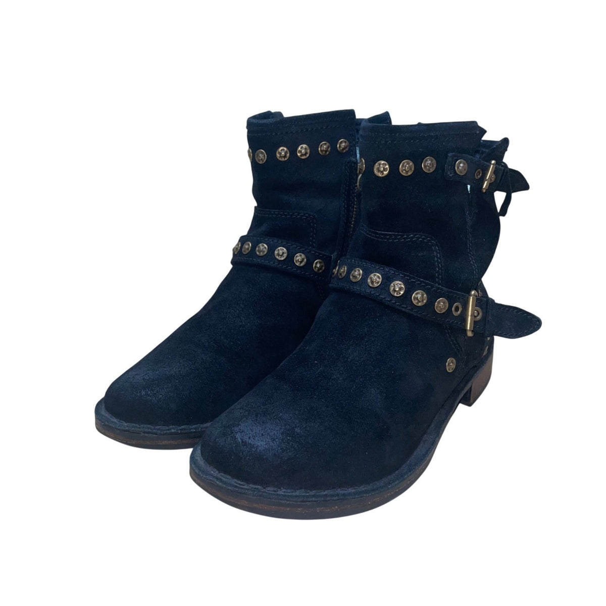 UGG Women’s Black Suede Studded Fabrizia Mid-Calf Biker Boots Size 7