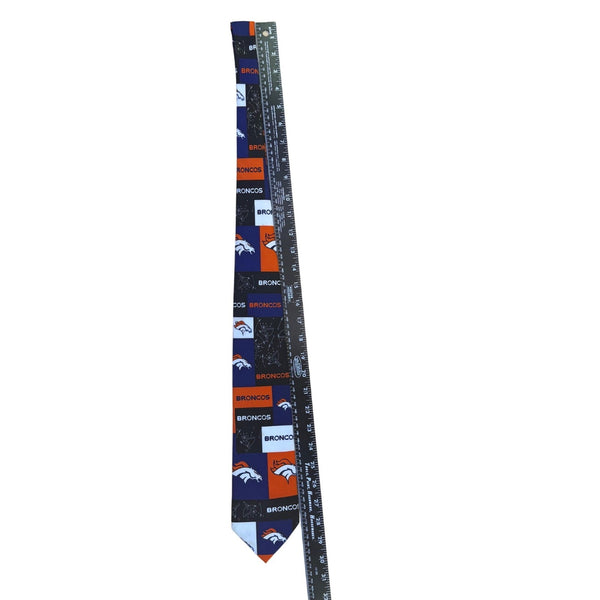NFL Team Apparel Mens Orange/Blue Polyester Denver Broncos Tie Handmade Logo Des