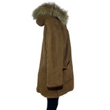 Medison Womens Brown Faux Suede Fur Trim Hooded Winter Coat  Casual Outerwear Sz