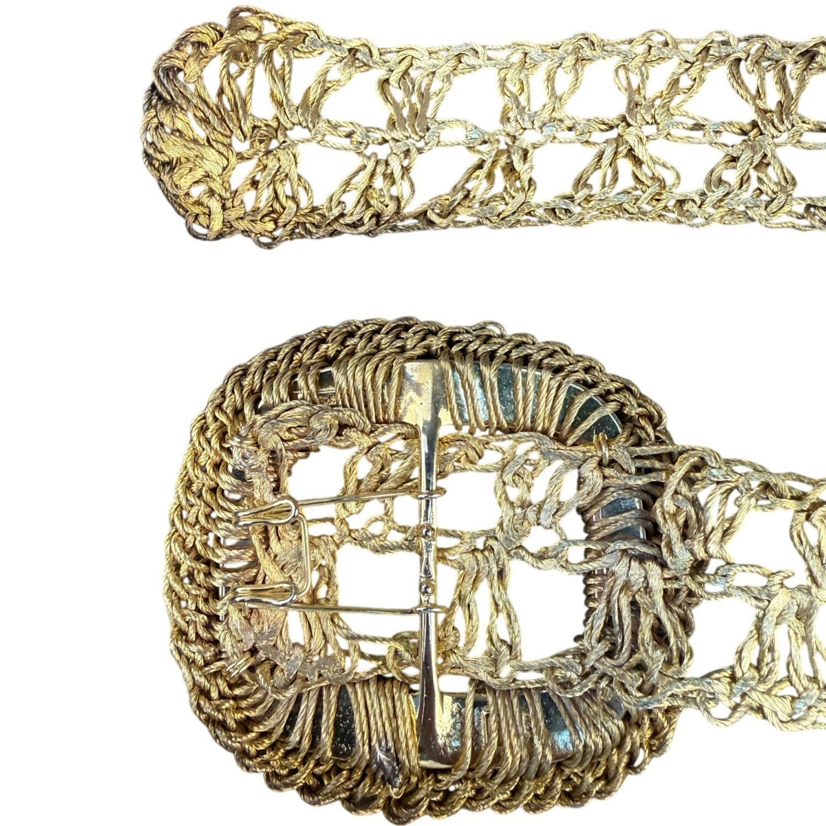 Vintage Gold Woven Rope Belt Womens Accessories Adjustable Length Boho Style