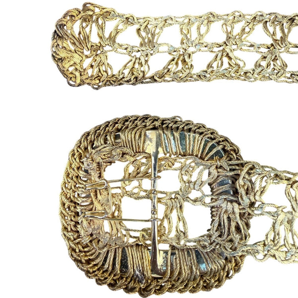Vintage Gold Woven Rope Belt Womens Accessories Adjustable Length Boho Style