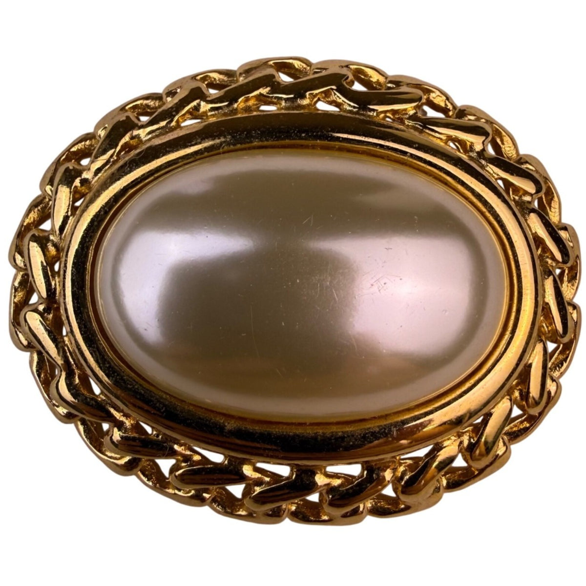 Napier Womens Gold Tone Faux Pearl Chain Link Brooch Vintage Jewelry