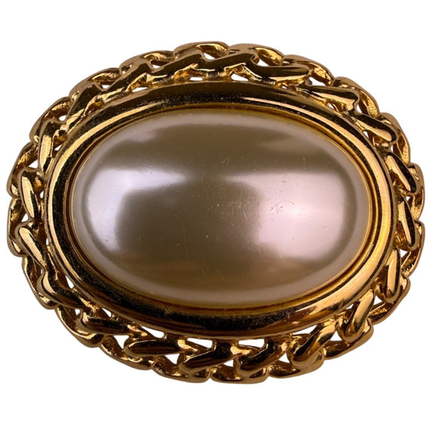 Napier Womens Gold Tone Faux Pearl Chain Link Brooch Vintage Jewelry
