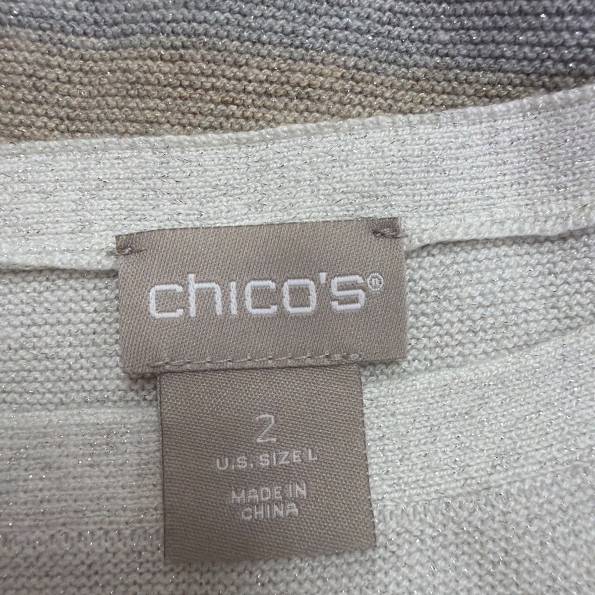 Chicos Womens Neutral Metallic Stripe Cotton Blend Pullover Sweater Size Large