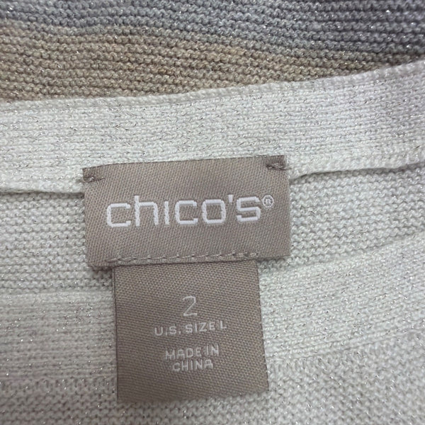 Chicos Womens Neutral Metallic Stripe Cotton Blend Pullover Sweater Size Large