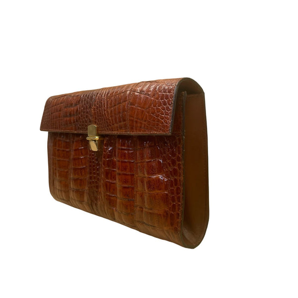 El Corte Inglés Women’s Brown Faux Leather Crocodile-Embossed Shoulder Bag