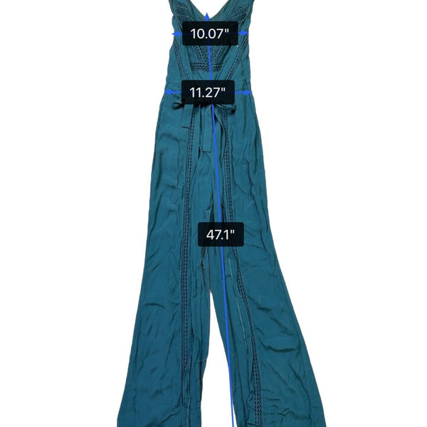 Elevenses Womens Teal Jumpsuit With Lace Accents Belted Wide-Leg Sleeveless Sz 6