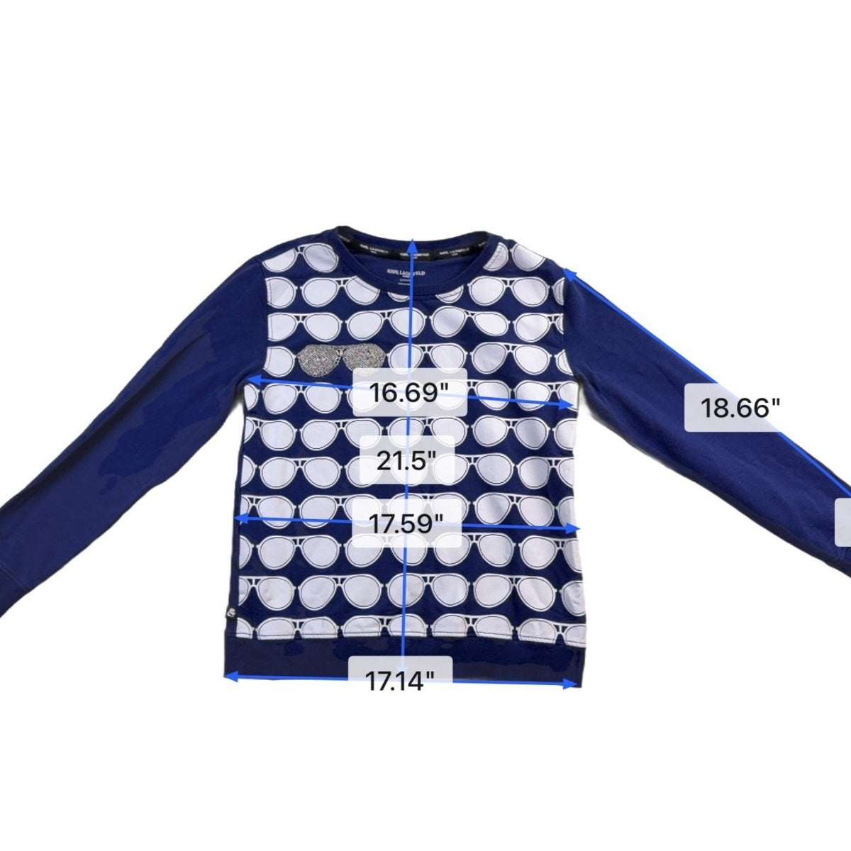 Karl Lagerfeld Paris Womens Navy Printed Long Sleeve Sweatshirt Size S