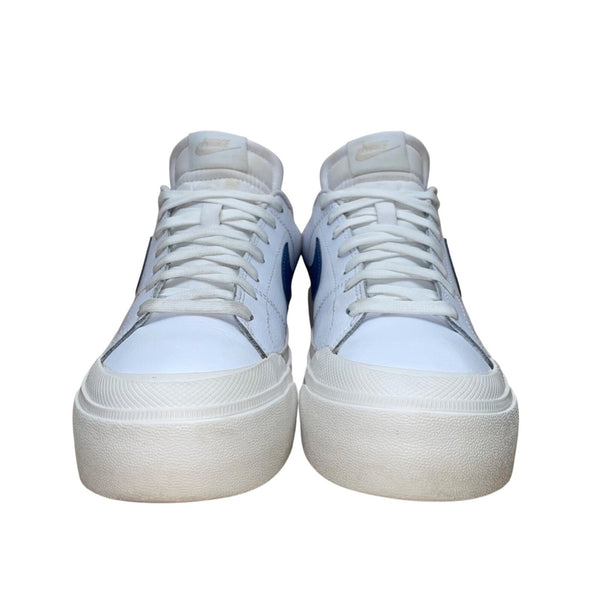 Nike Women’s White & Blue  Leather Lace-Up Court Legacy Lift Sneakers Size 9.5