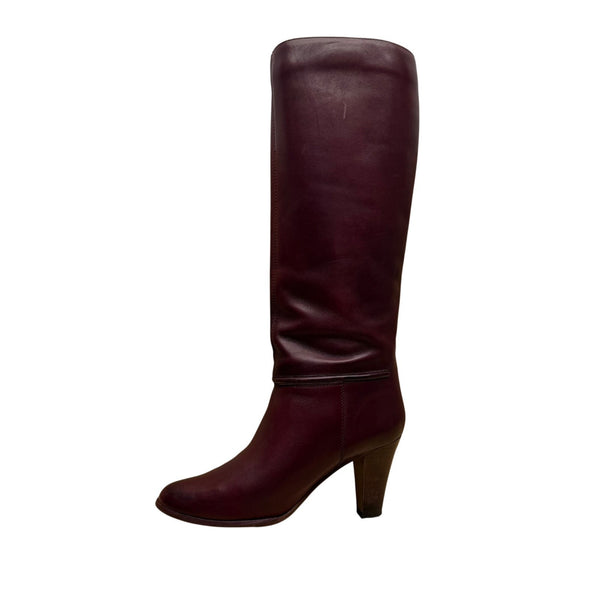Vintage Made In Brazil Women's Burgundy Leather Knee-High Heeled Boots Size 7.5M