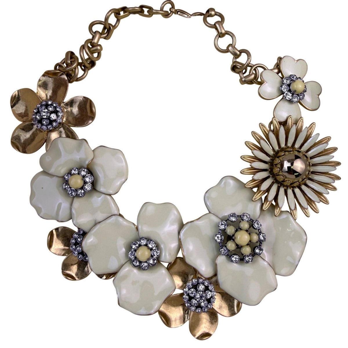 Stella & Dot Womens Cream & Gold Metal Bloom Flower Statement Necklace