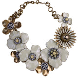 Stella & Dot Womens Cream & Gold Metal Bloom Flower Statement Necklace