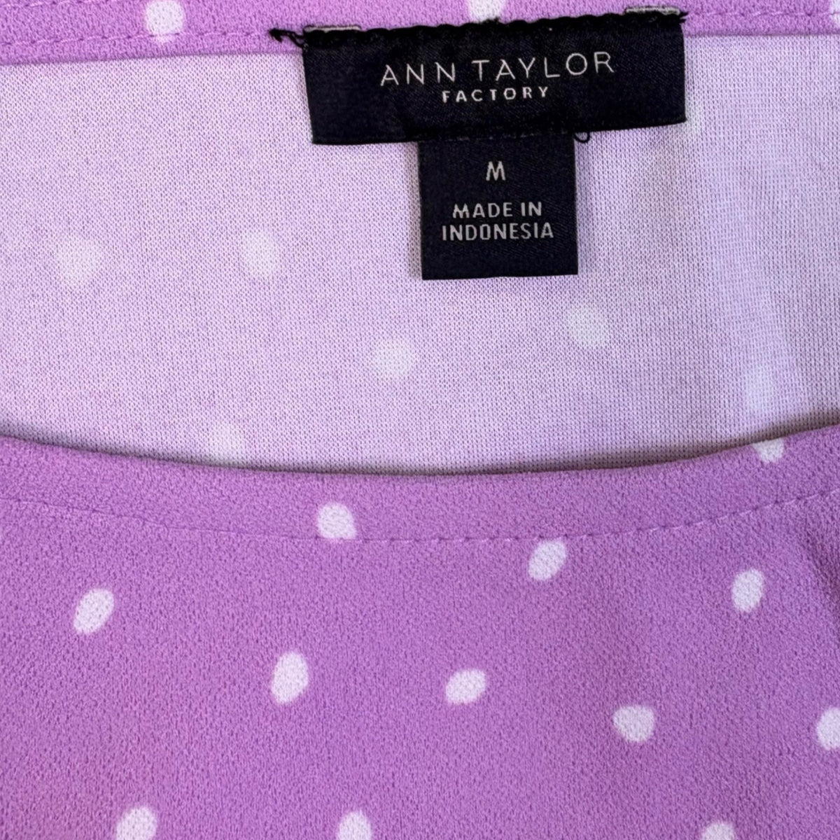 Ann Taylor Factory Womens Lavender White Polka Dot Short Sleeve Dress Size M