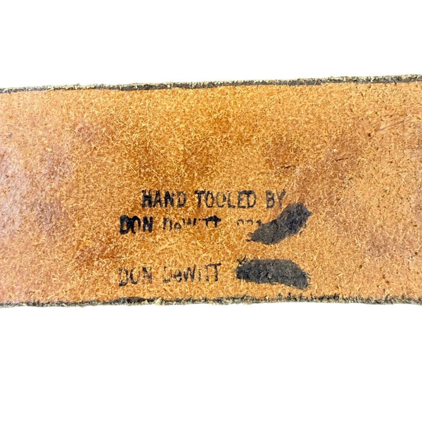 Hand Tooled Don Hewitt Mens Tan Leather Western Belt Cowboy Horse Buckle