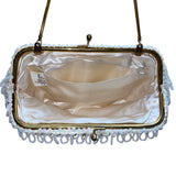 Vintage ADG Women’s White Fringe Beaded Satin Metallic Strap Clutch Bag