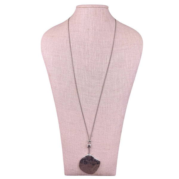 Chicos Womens Silver Tone Adjustable Necklace With Hammered Pendant