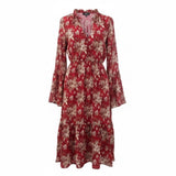 Missguided Womens Red Floral Midi Dress With Bell Sleeves Size US 6