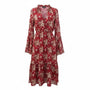 Missguided Womens Red Floral Midi Dress With Bell Sleeves Size US 6